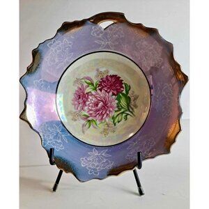 Vintage Japanese Trimont Lusterware Chrysanthemum Bowl with Purple Edge and Gold